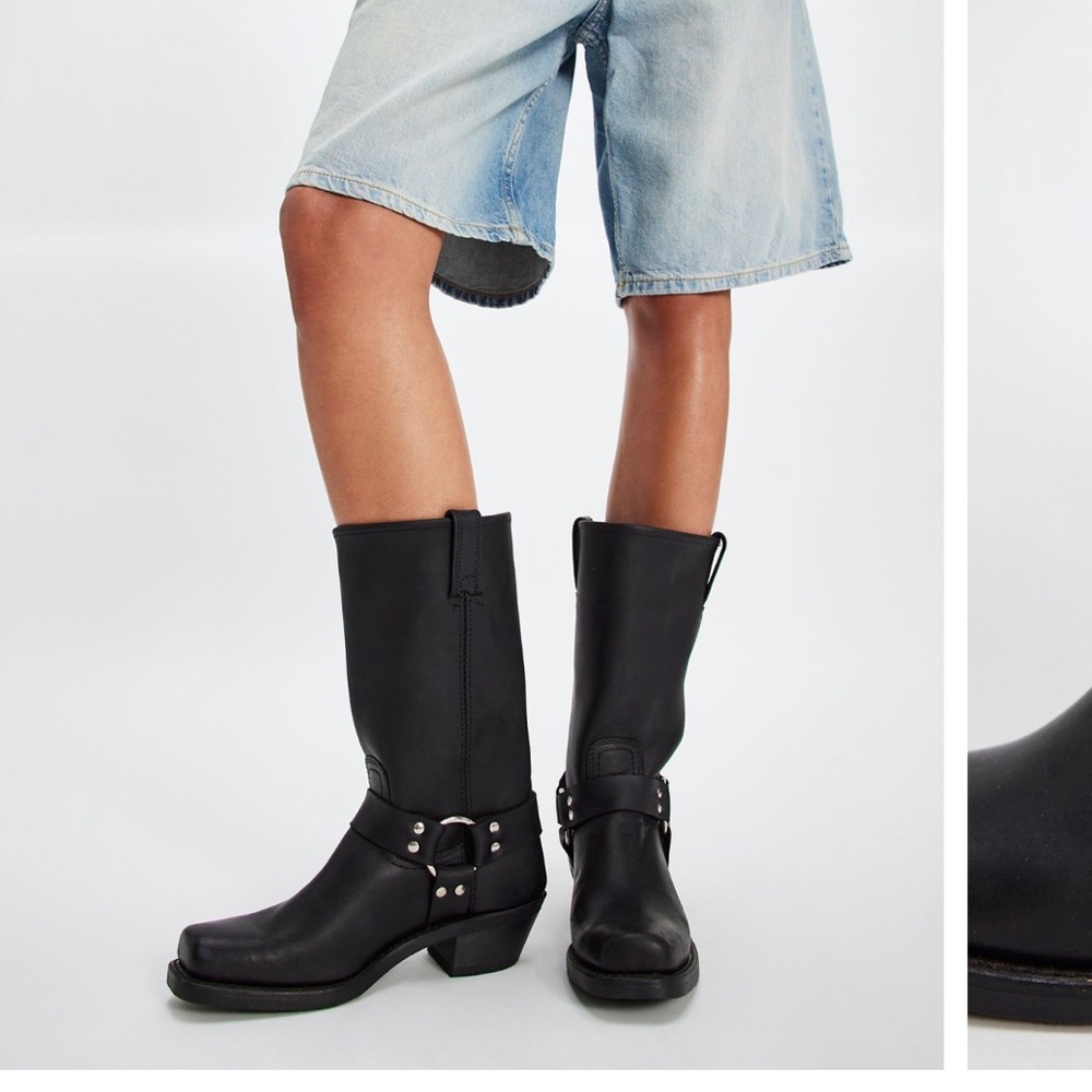 Frye Black Leather Moto Boots